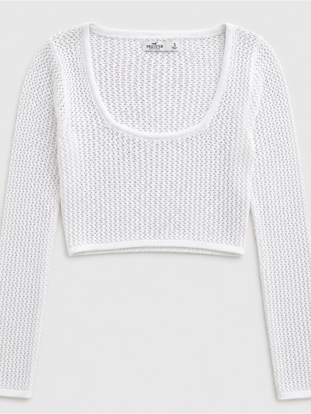 Hollister White Open-Knit Cropped Scoop Neck Top